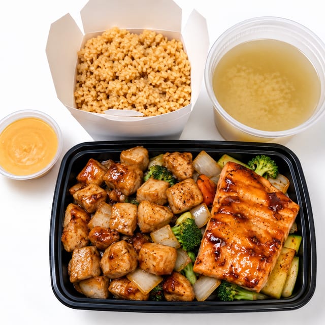 # 41. Chicken + Salmon Hibachi.